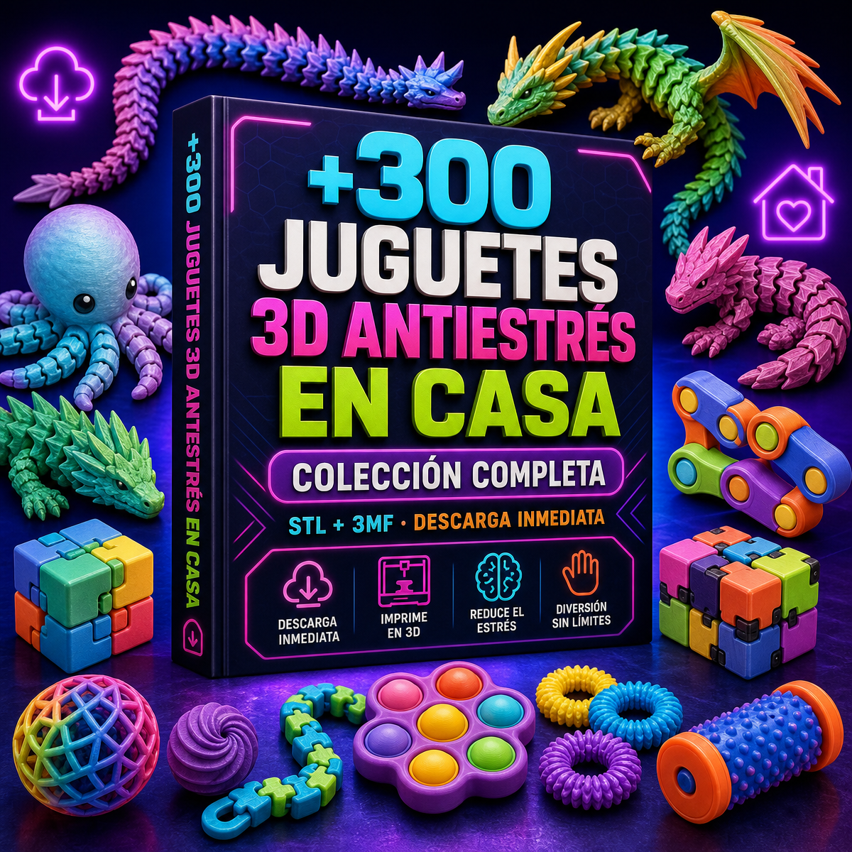 Portada de +300 Juguetes 3D Antiestrés en casa